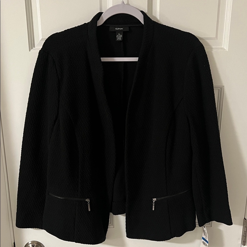 Alfani Textured Open Blazer zippered pockets Black stretch  size XL NEW